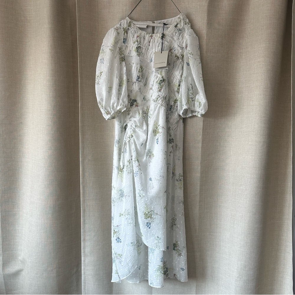 All Saints Serene Floral Midi Dress Smocking Sz 10 NWT Retail $345 - Picture 5 of 9